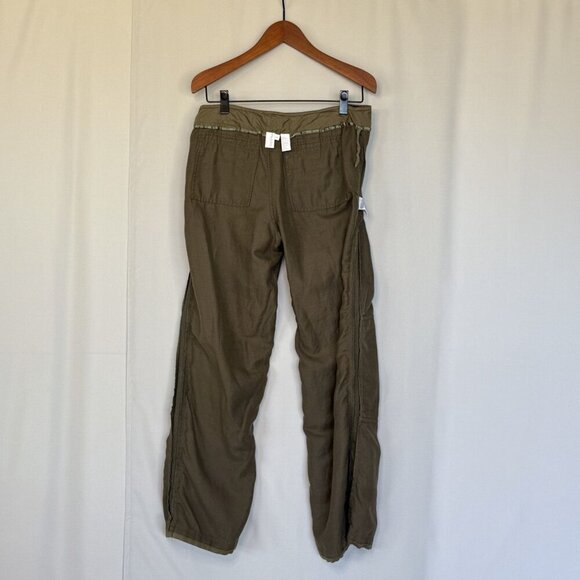 Vintage Y2K DKNY Pure Linen Blend Green Embroidered Straight Leg Utility Pants - Picture 12 of 16